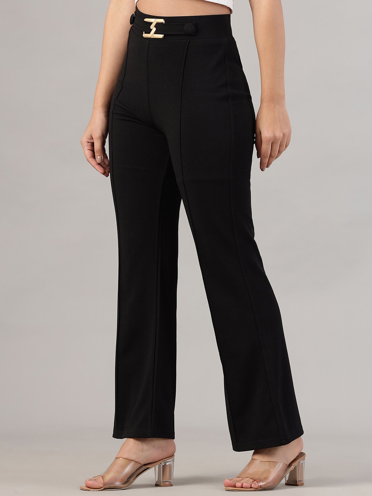 FITHUB Black Regular Fit High Rise Trousers