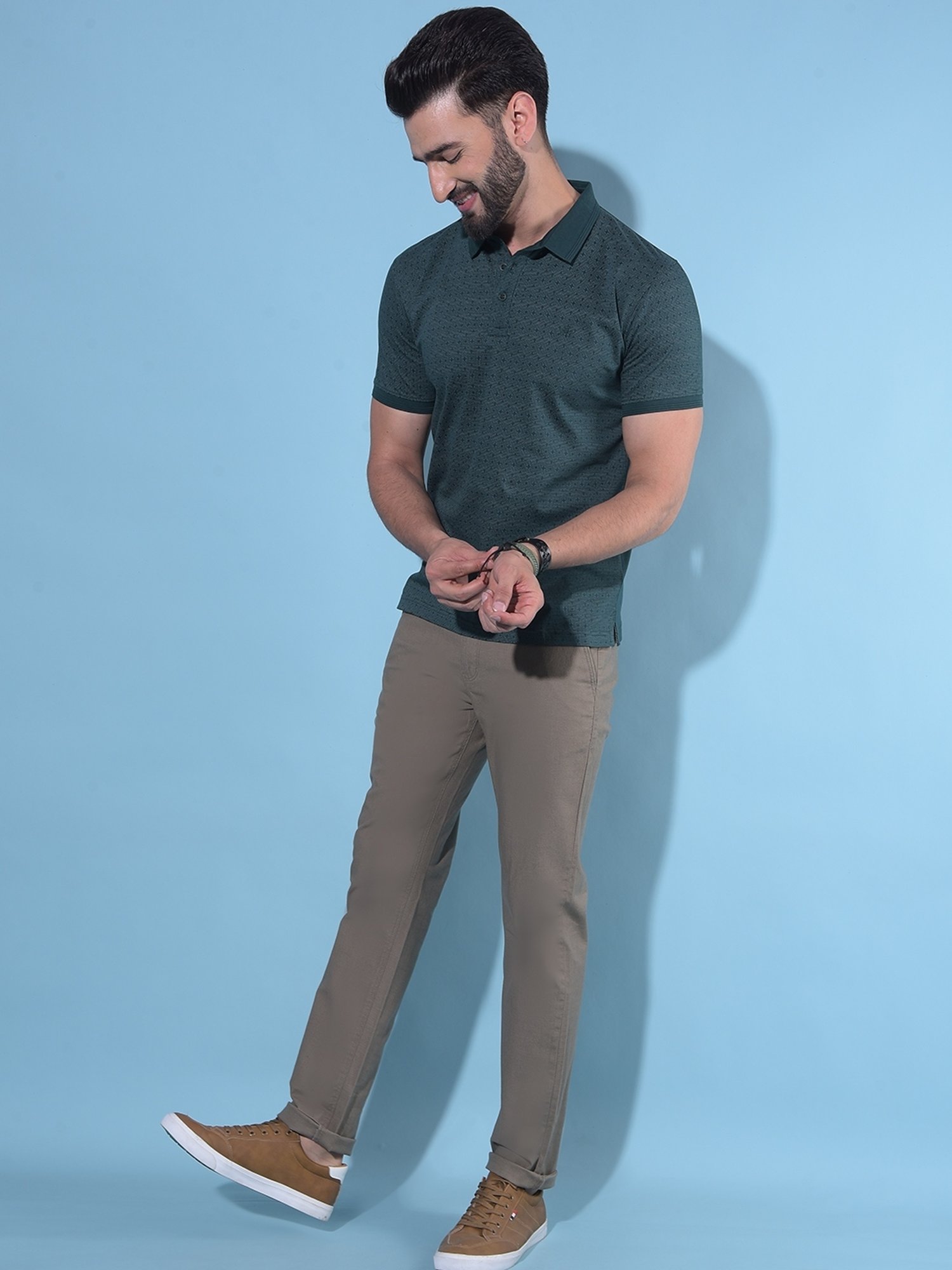 Crimsoune Club Green Cotton Slim Fit Printed Polo T-Shirt