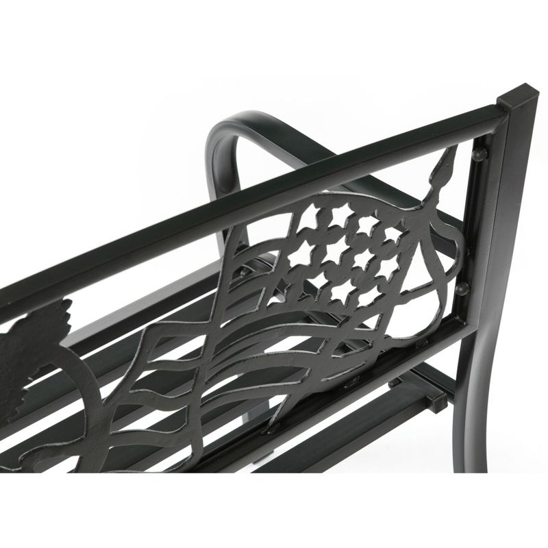 Gardenised Steel Outdoor Patio Garden Park Bench with Cast Iron "American Flag" Backrest