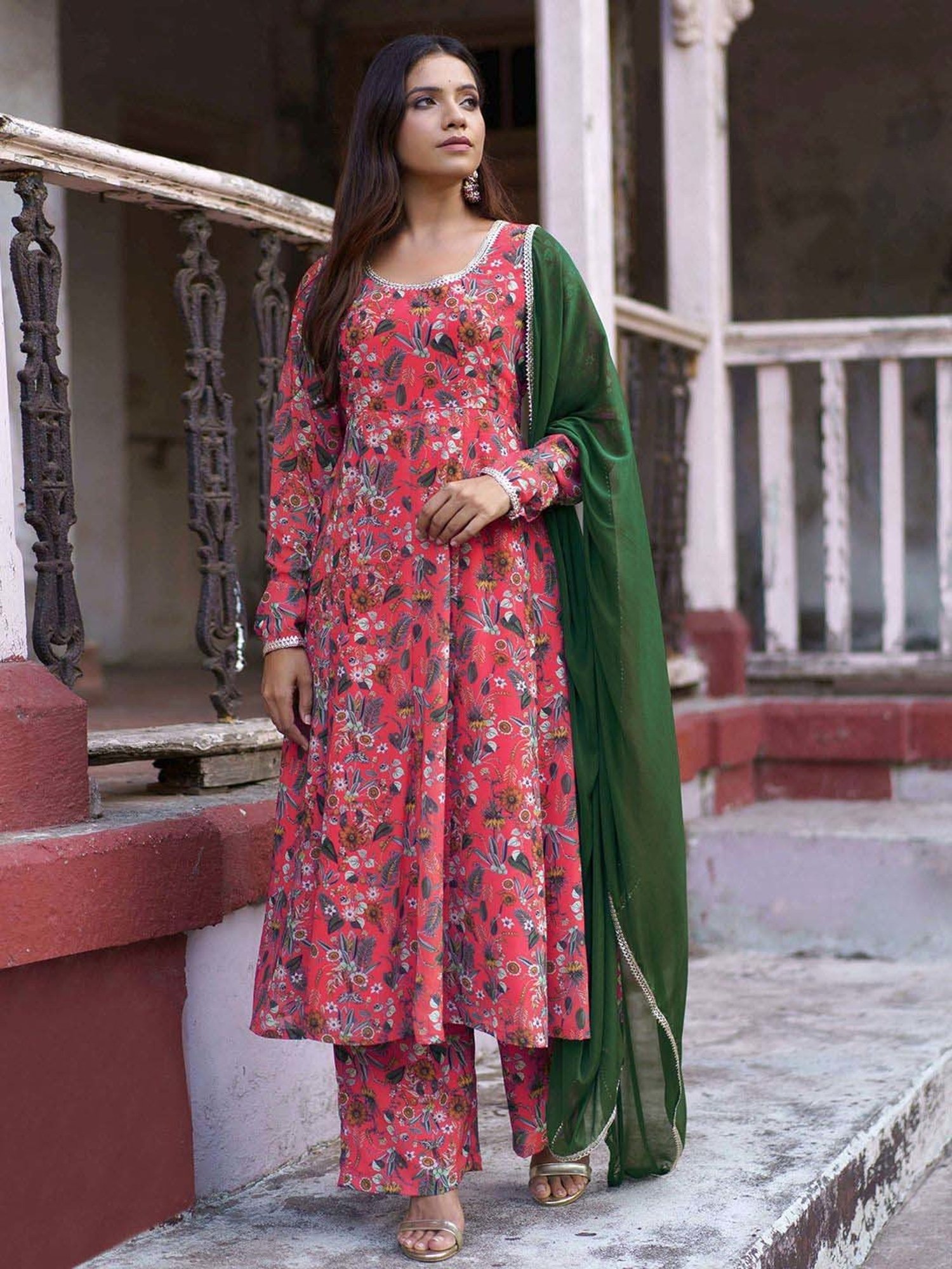 Janasya Pink Printed Kurta Palazzo Set With Dupatta
