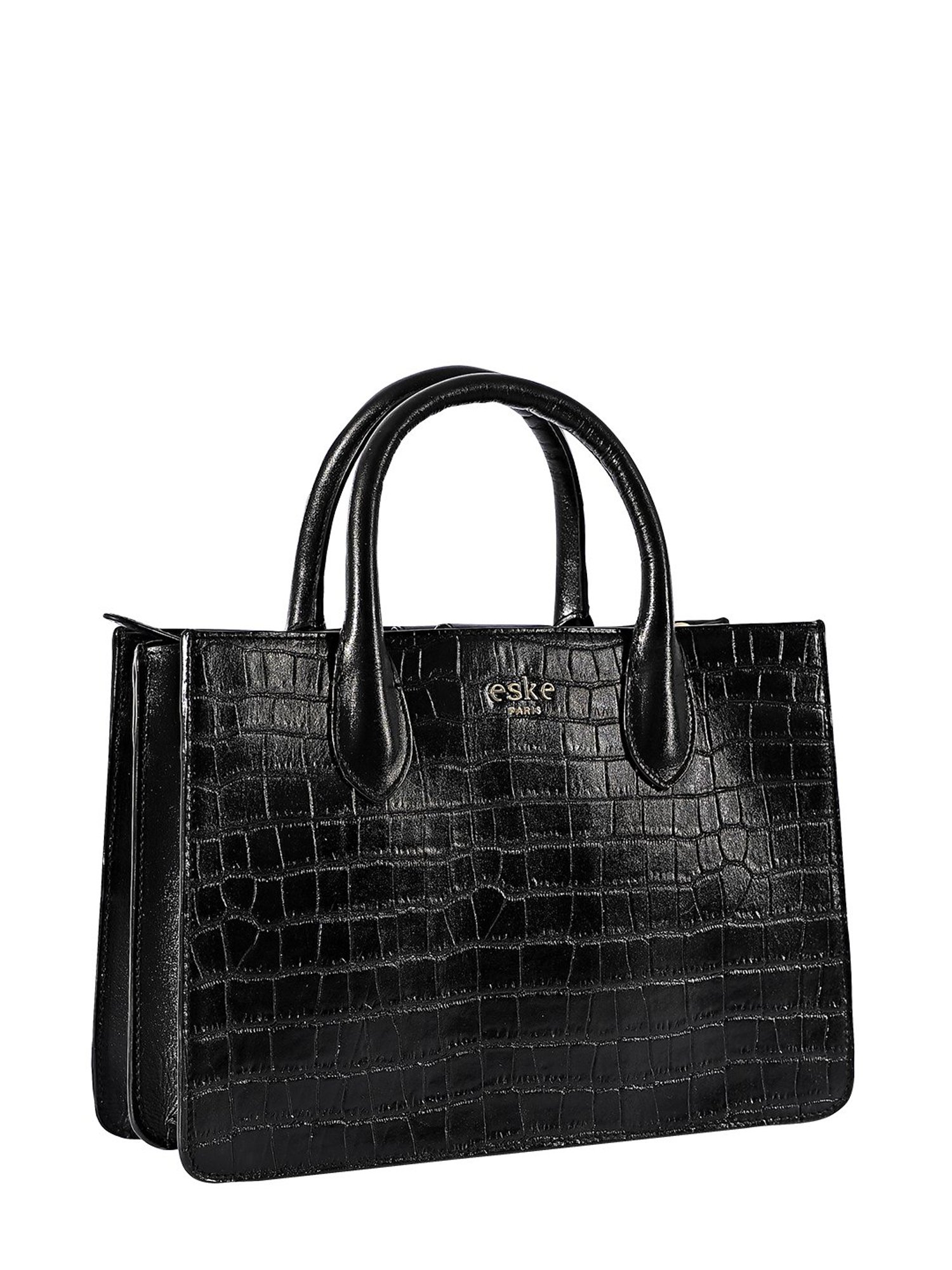 Eske Noah Black Textured Leather Large Satchel Handbag