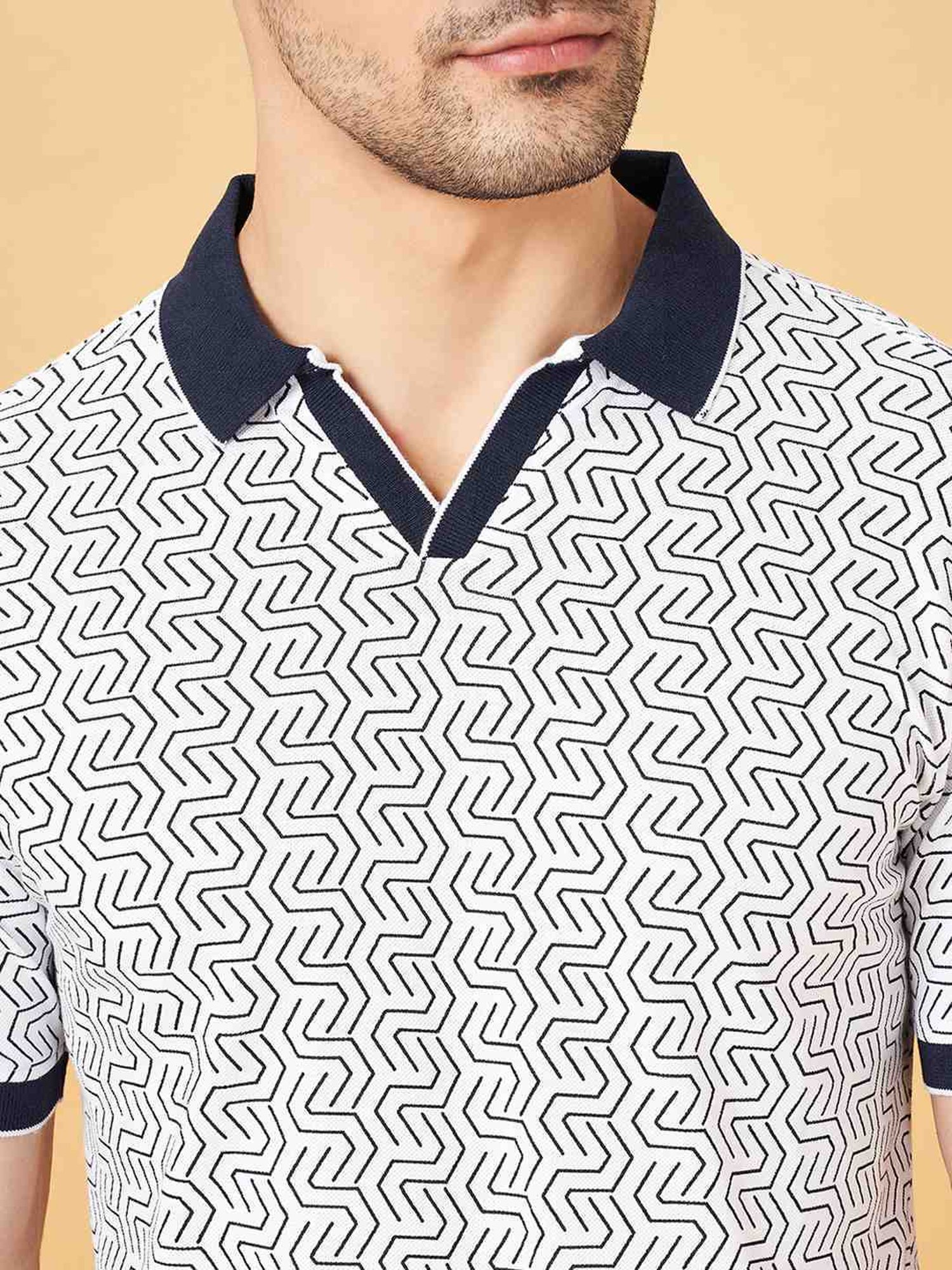 Byford By Pantaloons White Slim Fit Printed Polo T-Shirt