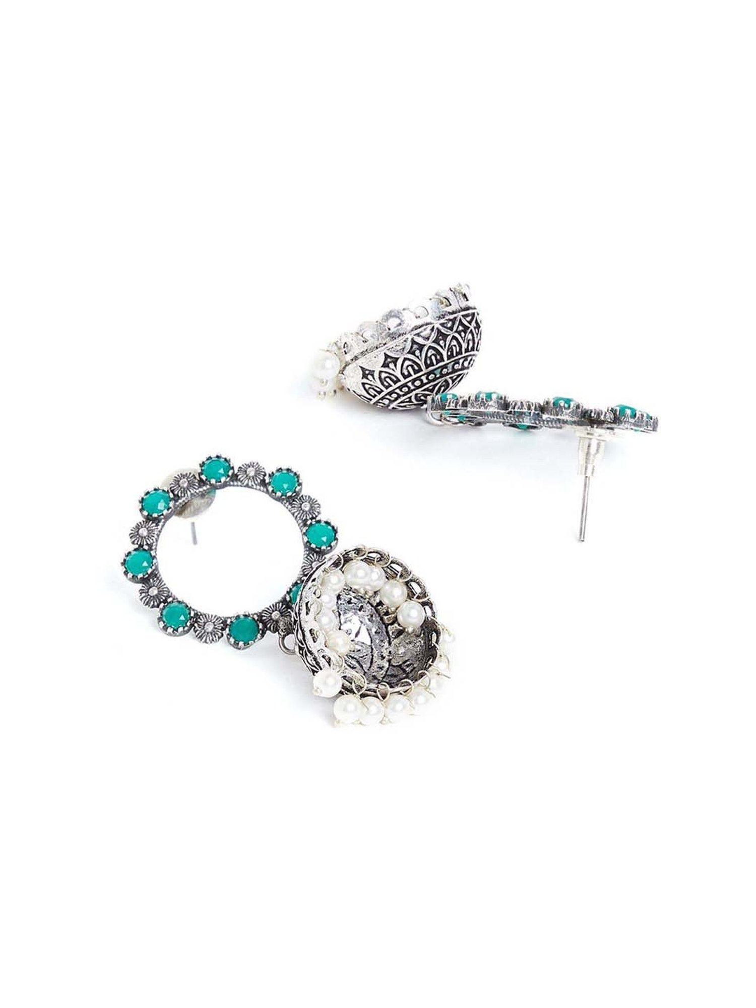 Panash Silver-Plated Pearl Oxidized Jhumki Earrings