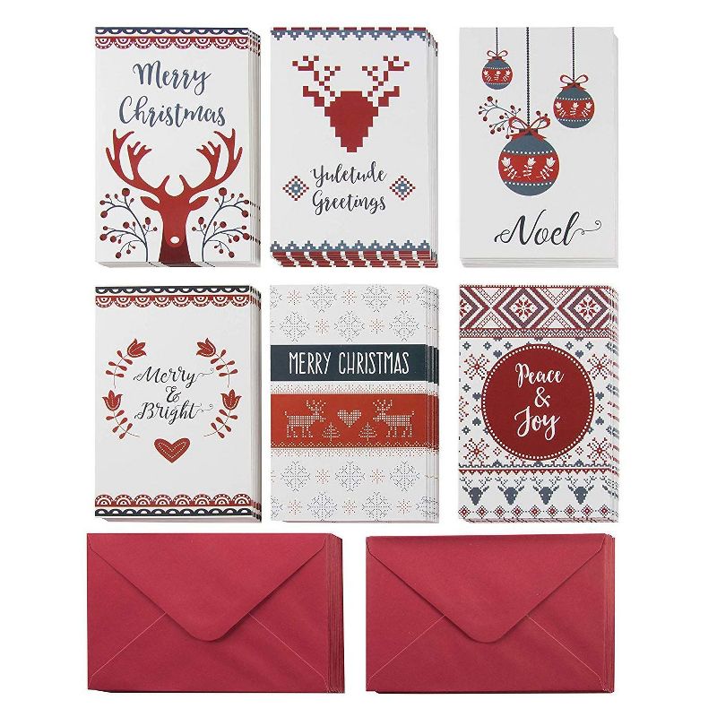 Sustainable Greetings 48-Pack Festive Christmas Cards, Blank Greeting Cards with Envelopes, 6 Designs (4 x 6 In)