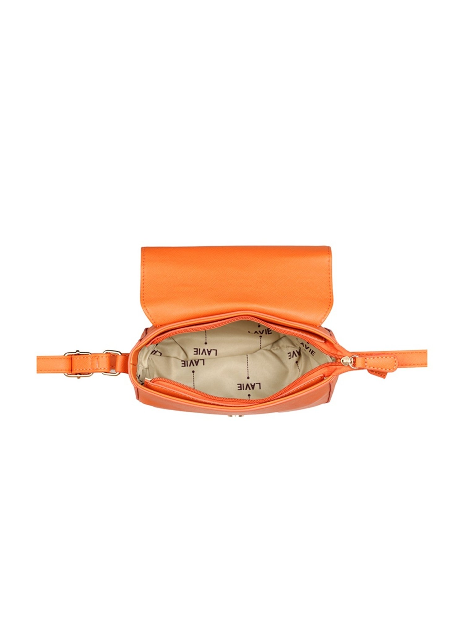 Lavie Orange Polyester Textured Sling Handbag