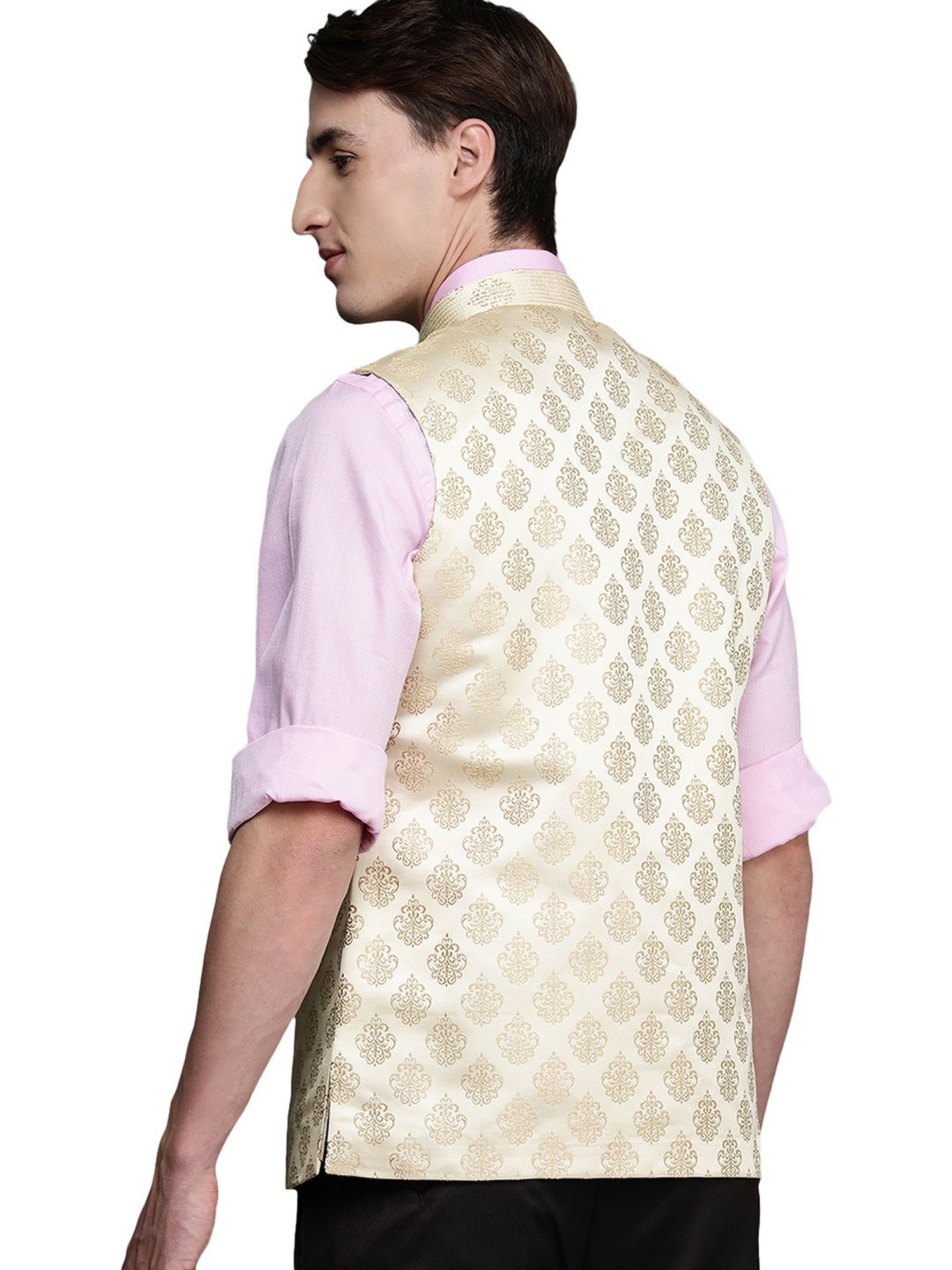 Manyavar Beige Mandarin Collar Nehru Jacket