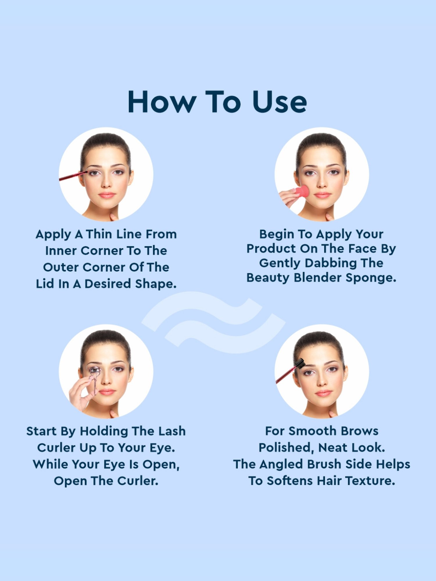 GUBB Beauty Kit - 4 Makeup Brushes with Eyelash Curler & Beauty Blender Makeup Sponge