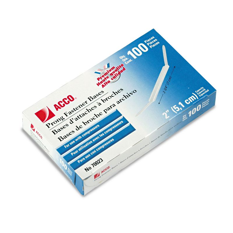 ACCO Prong Bases for Two-Piece Paper Fasteners 2" Cap. 2 3/4" Center Silver 100 70023