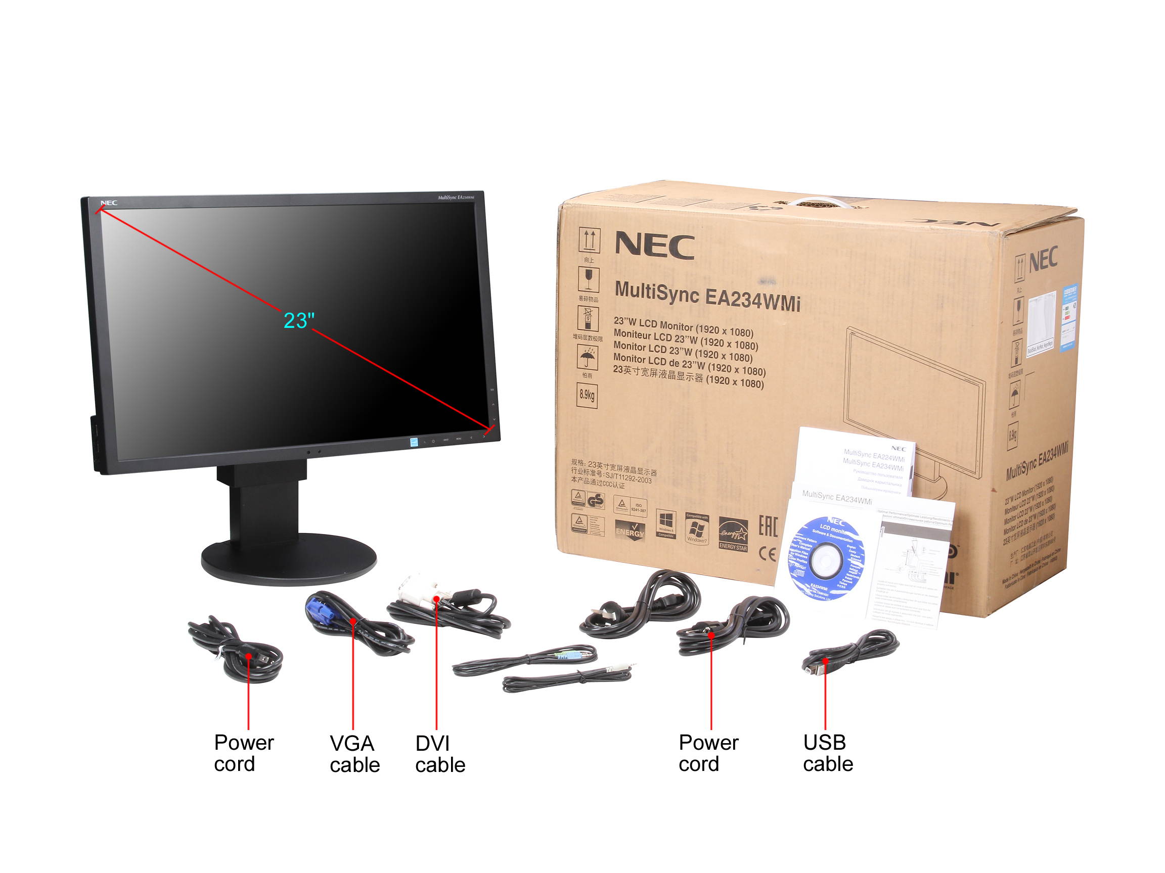 NEC EA234WMI-BK Black 23" Widescreen LED Backlight Desktop Monitor Built-in Speakers