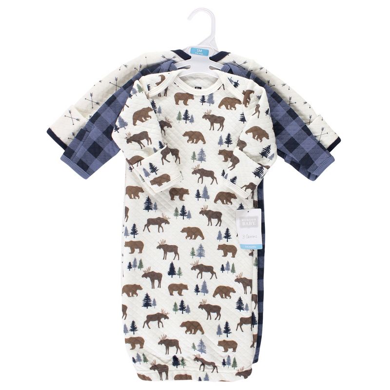 Hudson Baby Infant Boy Quilted Cotton Long-Sleeve Gowns 3pk, Moose Bear, 0-6 Months