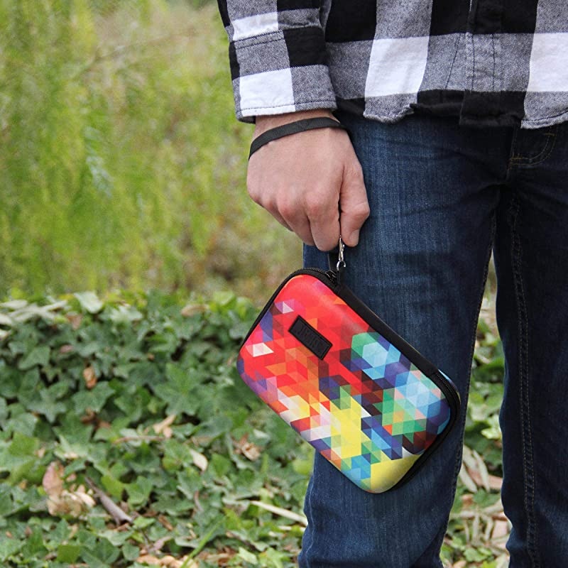 Travel Electronics Organizer - 6.5 Inch Zipper Case with Hard Shell Case Exterior and Accessory Pocket - Charger Organizer, Accessory Organizer, Cable Travel Organizer, and More - Geometric