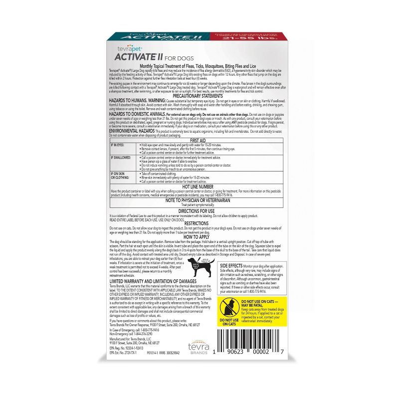 Tevra Pet Activate II Dog Insect Treatment - 21 to 55lbs - 4 Doses