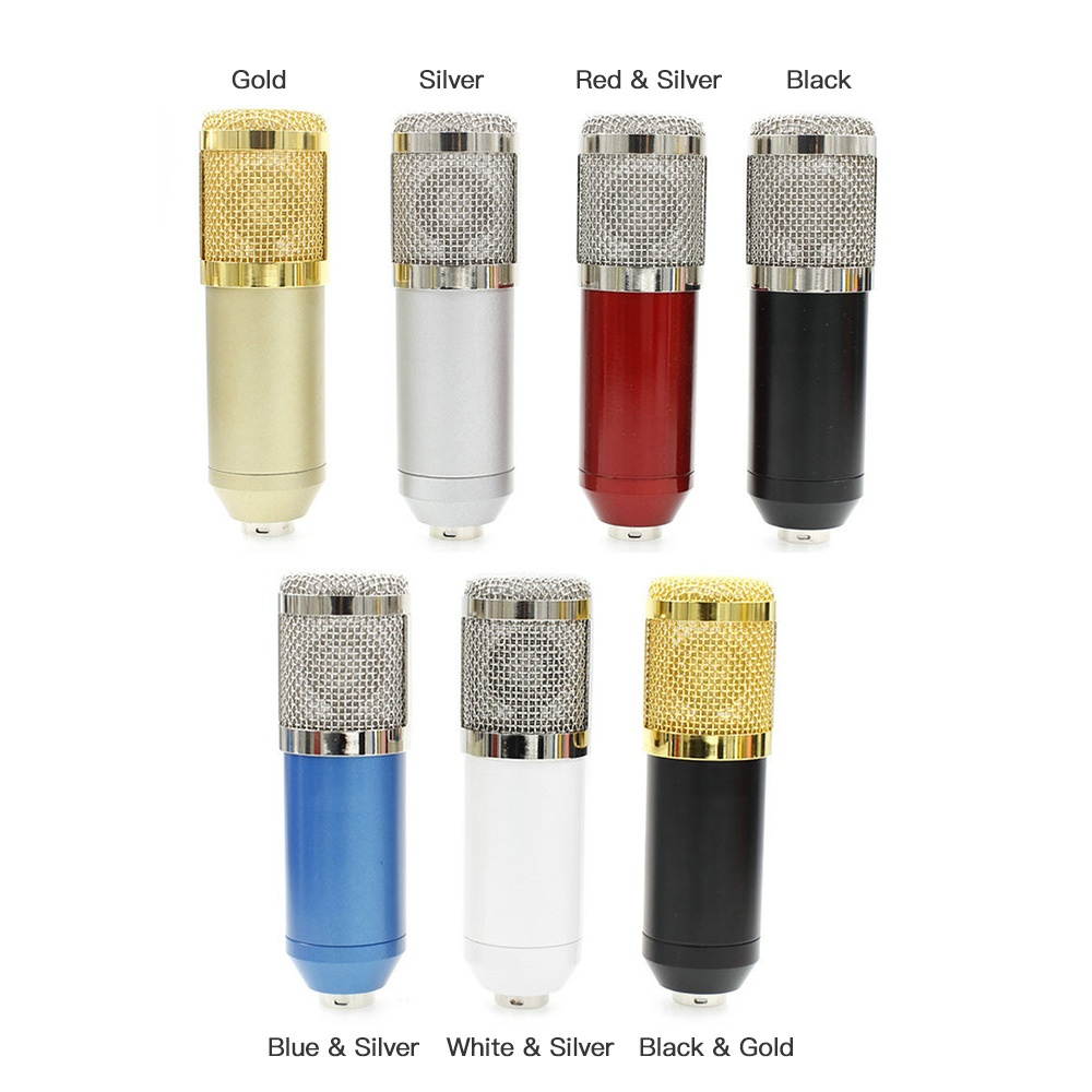 Multi-functional Live Sound Card + Microphone Kit Suspension Transmission Recording Condenser Microphone Set (Black & Silver)