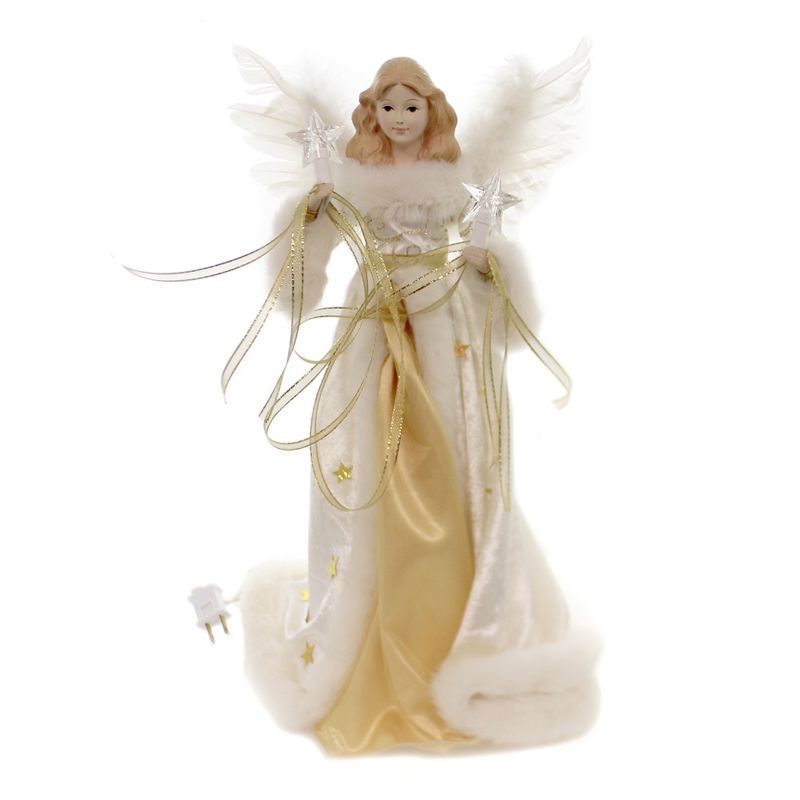 Tree Topper Finial 16.75" Gold/Cream Angel Tree Topper Lighted Electric Plug In  -  Tree Toppers