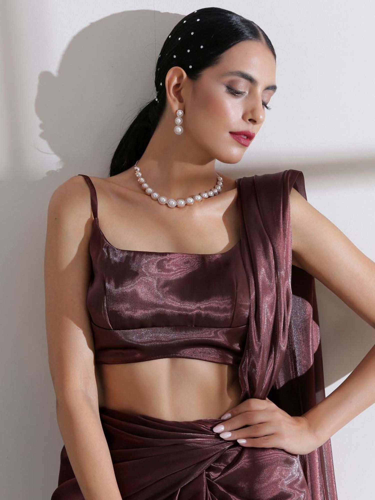 Swtantra Brown Woven Pattern Readymade Blouse