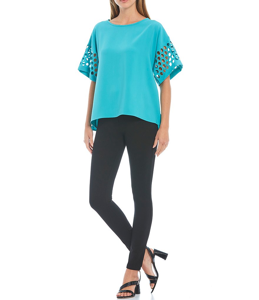 Ali Miles Laser Cut Dolman Sleeve Top