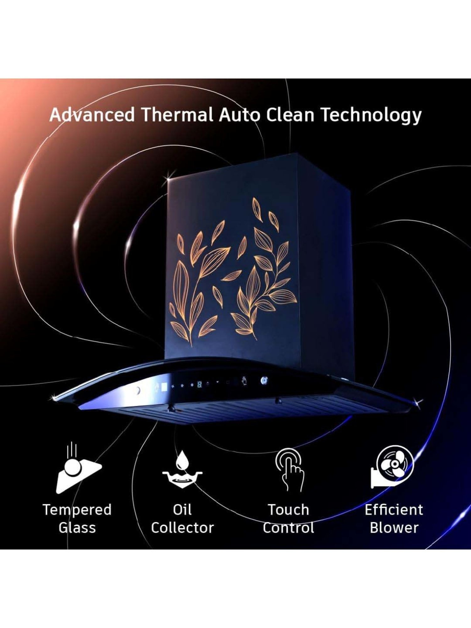 Glen CH6076AC75 1400CMH 75cm Wall Mounted Chimney (Black)