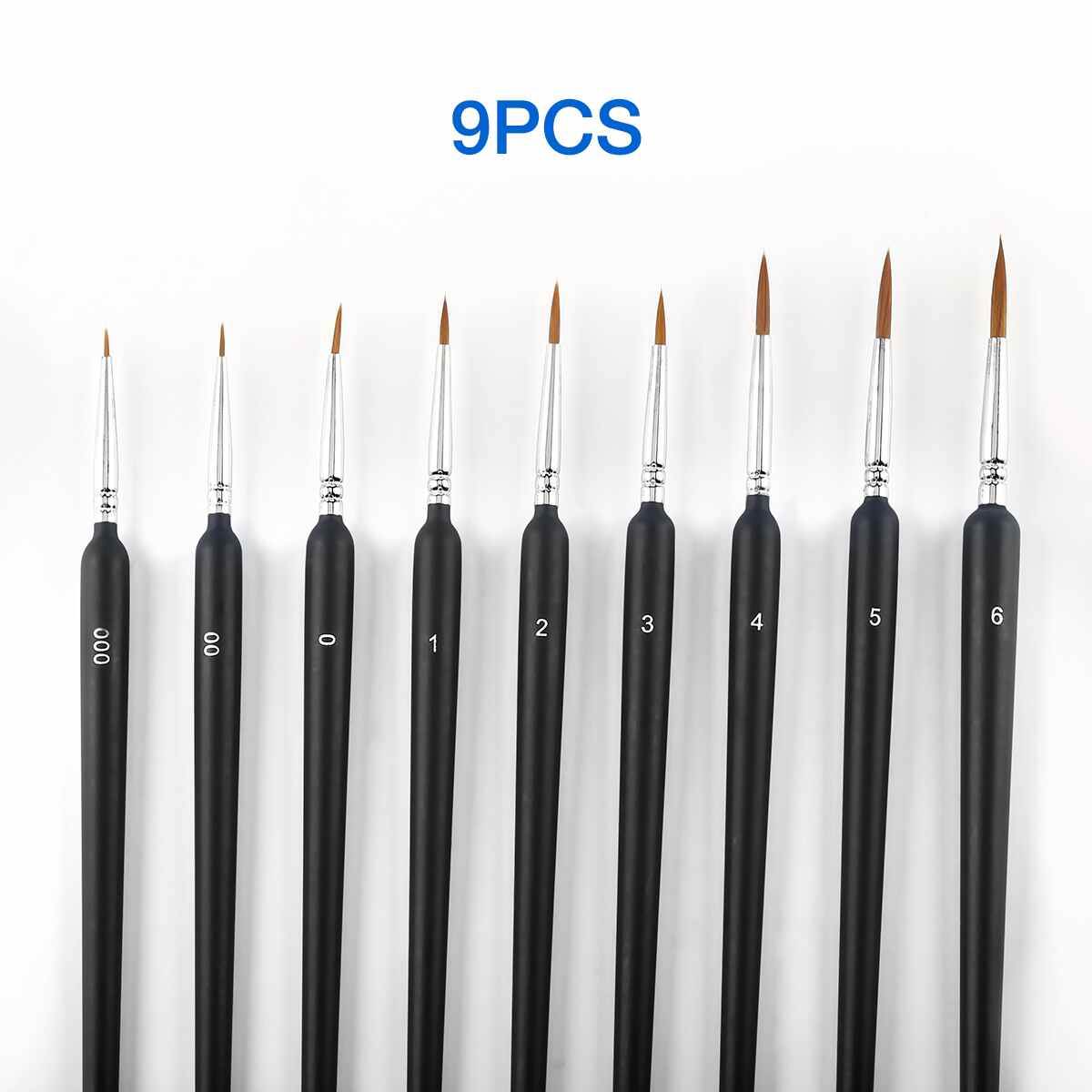 9 Pcs Miniature Paint Brush Set Professional Weasel Hair Fine Detail Art Nail Model