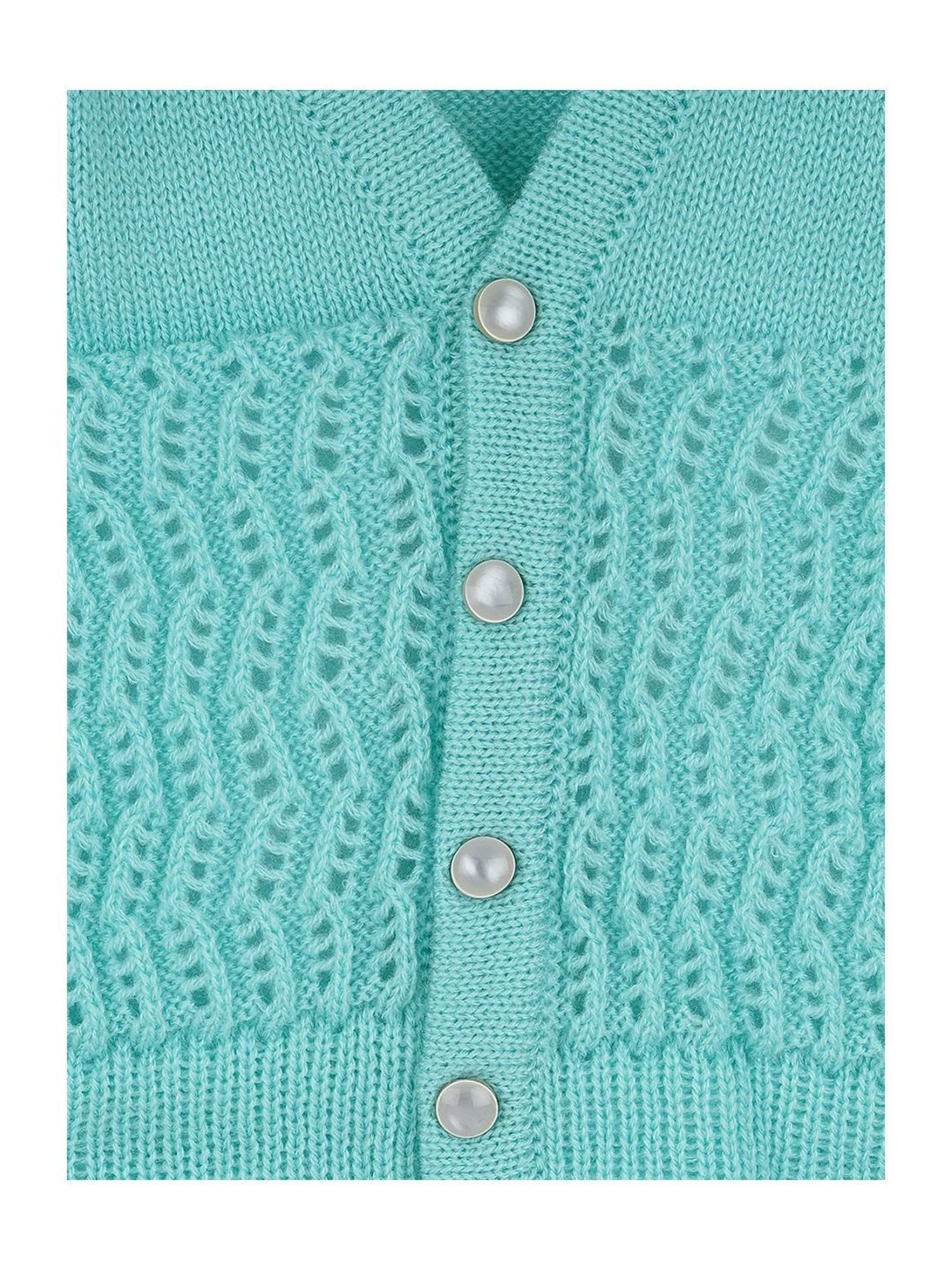 Little Angels Kids Green Textured Pattern Full Sleeves Sweater Set