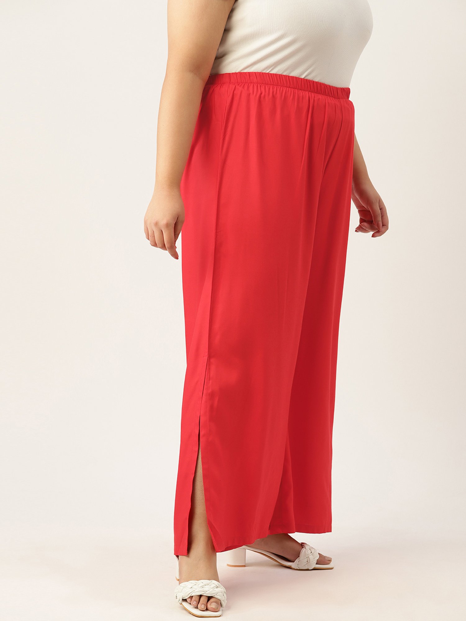 theRebelinme Red High Rise Regular Fit Palazzos