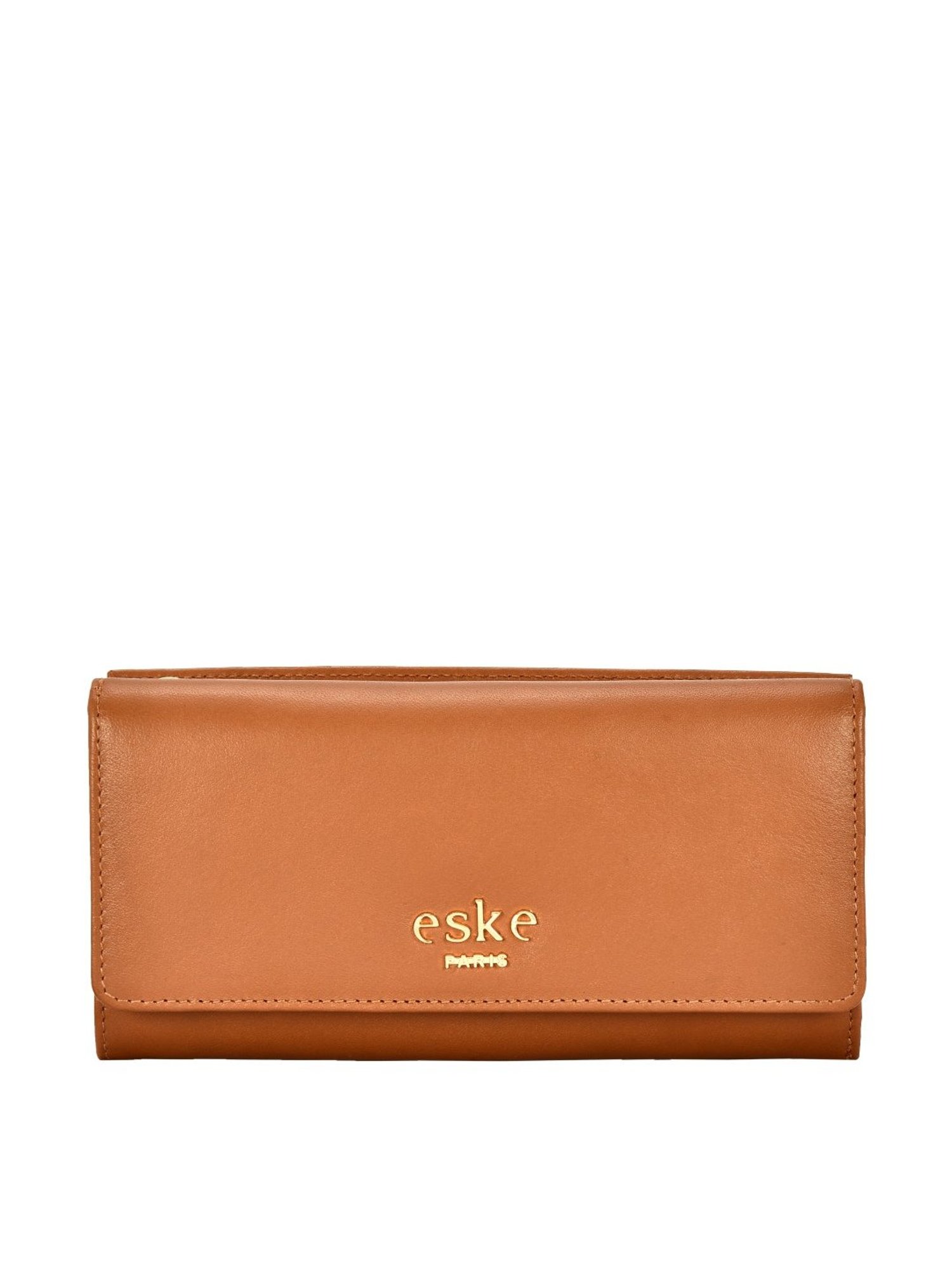 Eske Claire Tan Solid Tri-Fold Wallet for Women