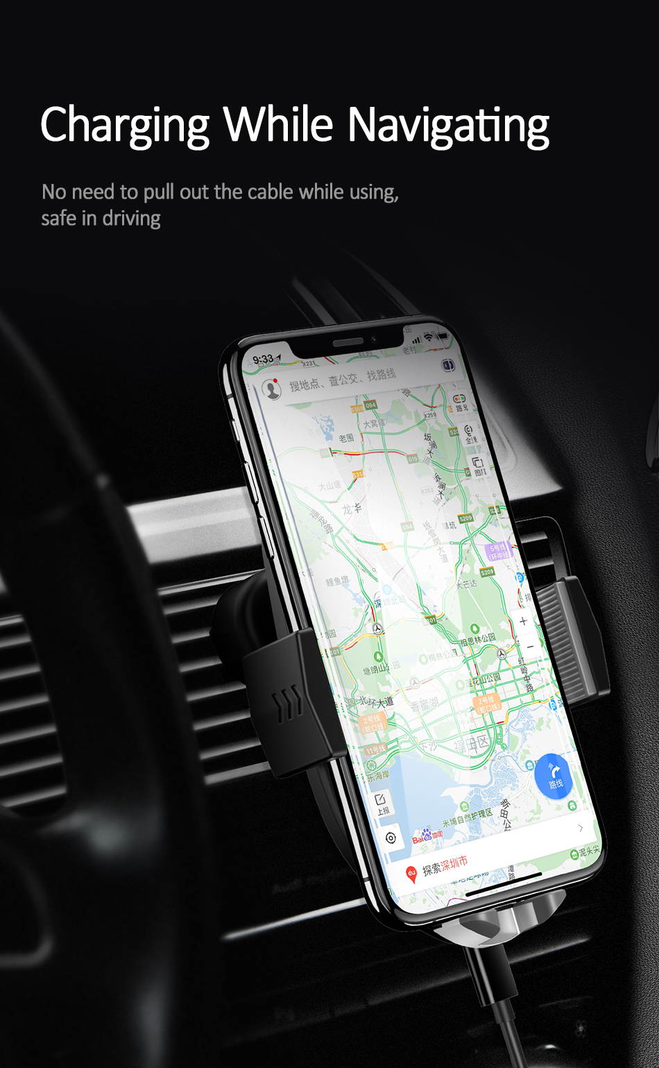 USAMS 360 Rotation Automatic Qi Wireless Charger Car Holder Air Vent Fast Charging Pad Phone Charger for iPhone XS XR 8 Samsung