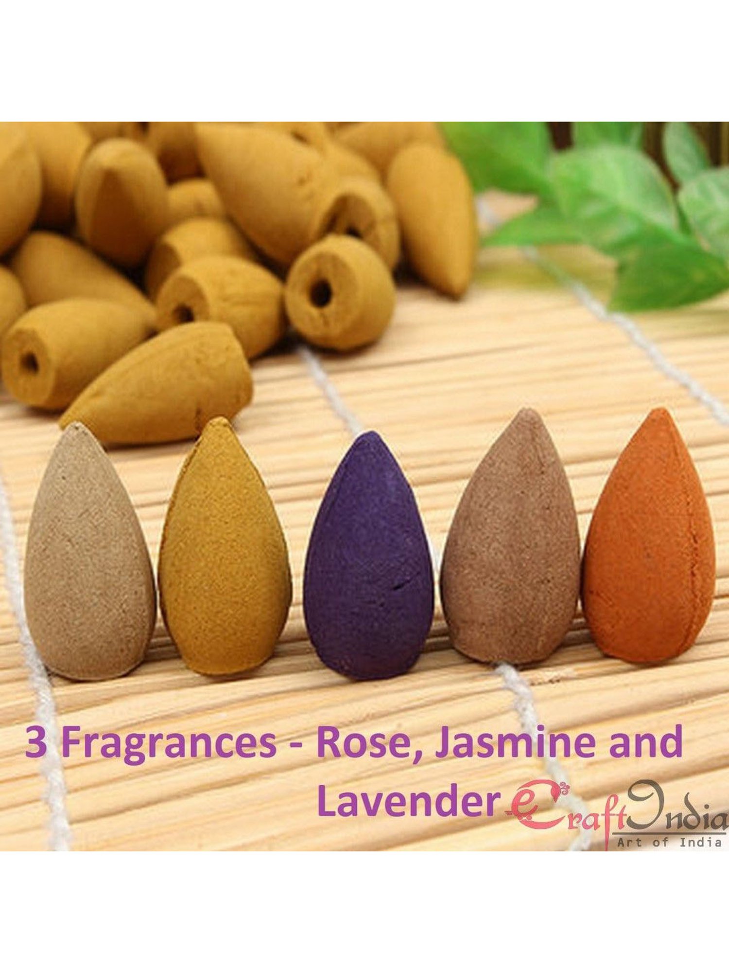 Pack of 120 Backflow Incense Cones in Rose, Jasmine and Lavender Scent for Backflow Incense Burners