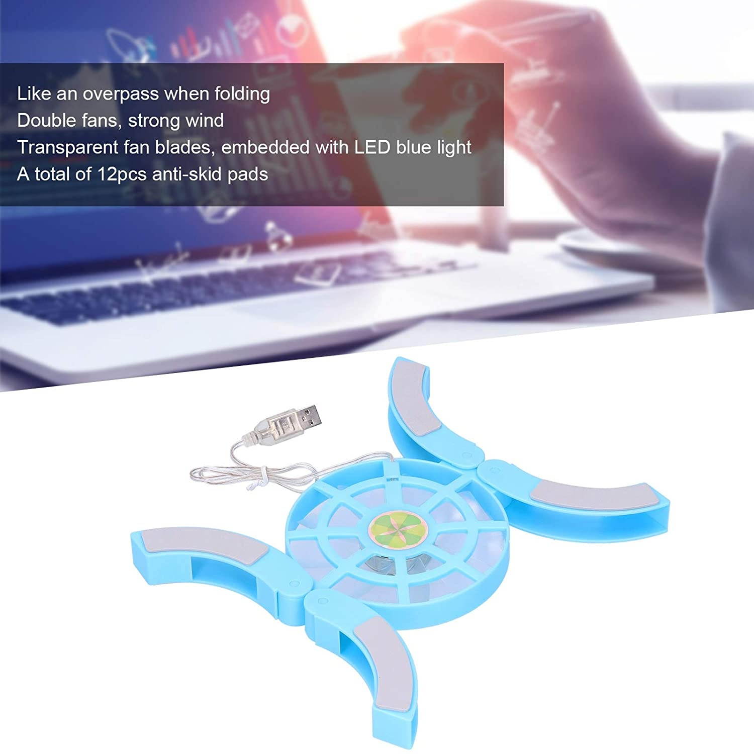 DR\u2011S04 Folding Computer Laptop Cooler/Cooling Pad/Luminous USB Cooling Base/USB Power Interface,Suitable for PC (Blue)