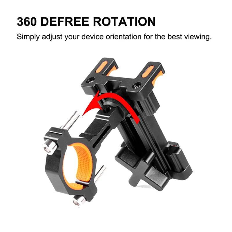 Bike Phone Mount, Aluminum Bicycle Motorcycle Cell Phone Holder 360&deg; Rotation Bike Handlebar Phone Cradle, Compatible with Smartphones Between 7cm-9.5cm Wide