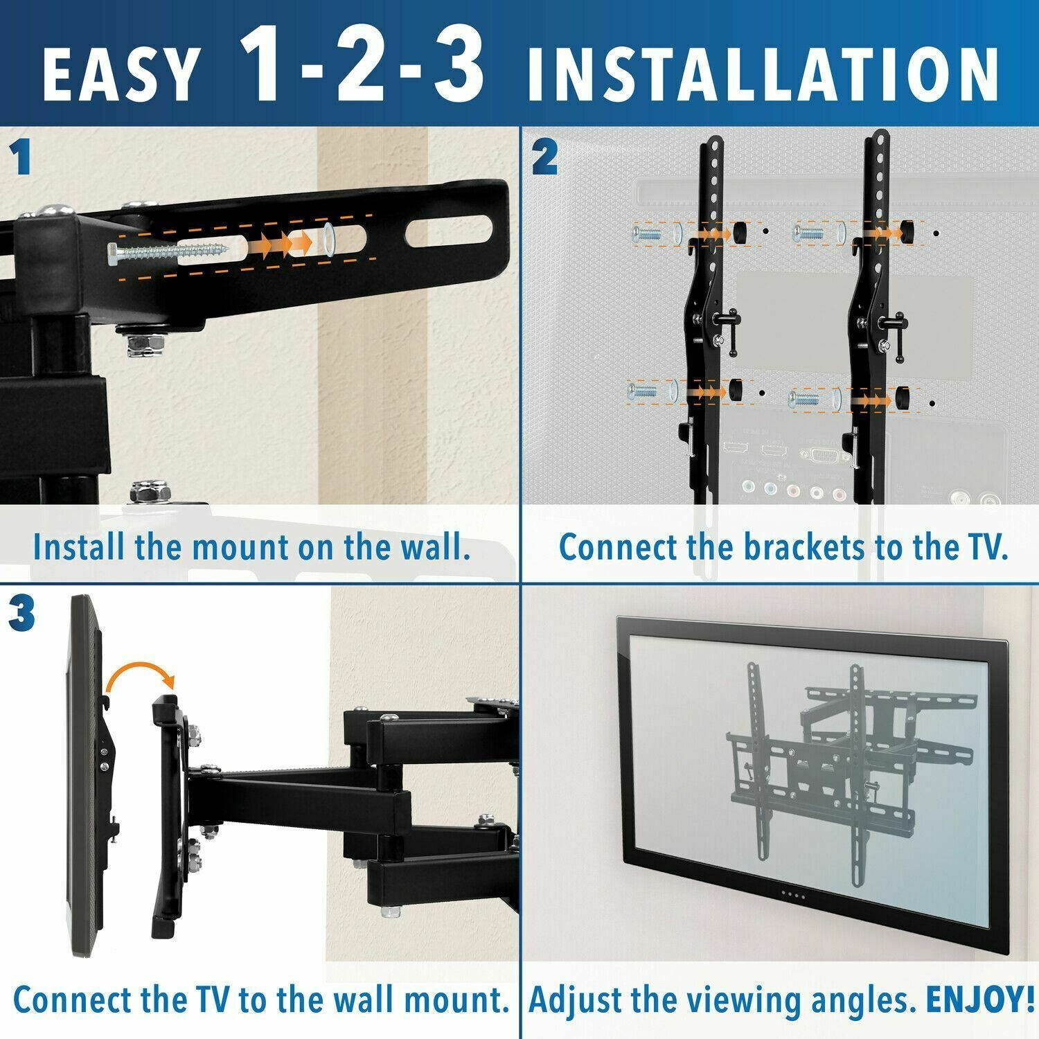 Full Motion TV Wall Mount | Corner Bracket | Fits 32-50 Inch TVs