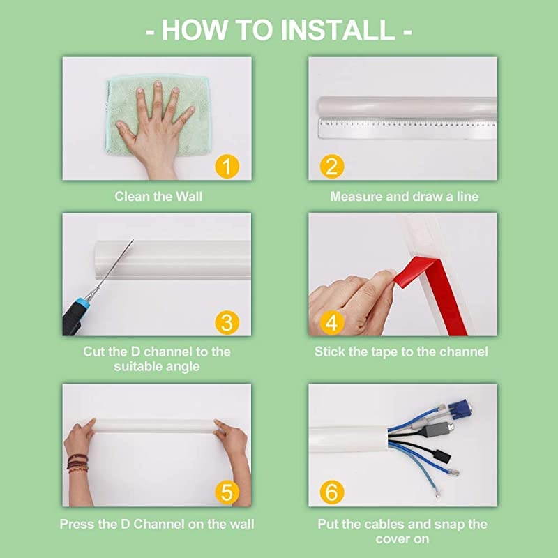 Round Cable Management Raceway Kit 157 inch Cord Cover for Mount TV Large Paintable Wire Hider to Conceal Cables Cord or Wires 10X157in W196in H063in