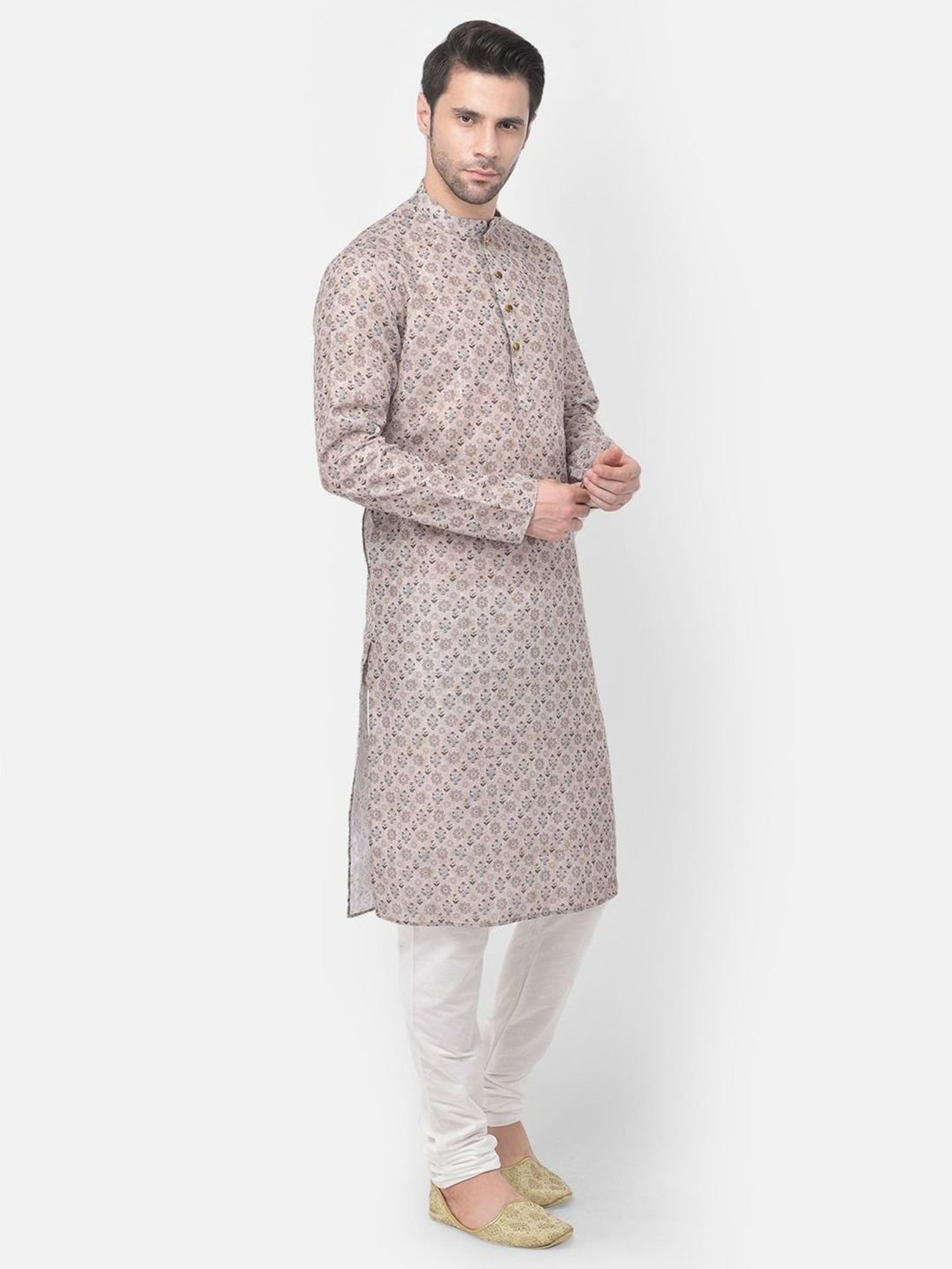 TABARD Beige Cotton Regular Fit Printed Kurta Bottom Set