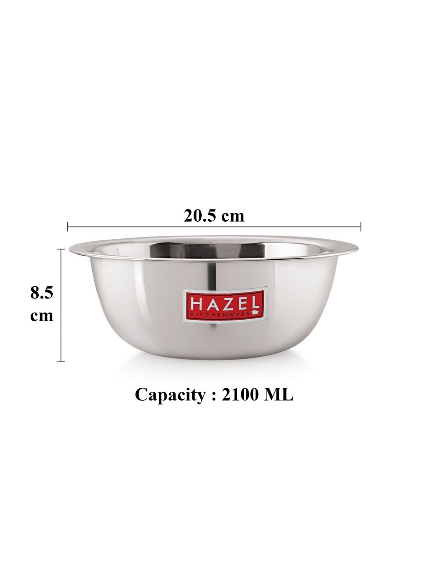 HAZEL Silver Stainless Steel Mixing Bowl - Set of 3 (2.1L)