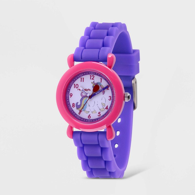 Girls' Red Balloon Unicorn Plastic Time Teacher Silicone Strap Watch - Purple