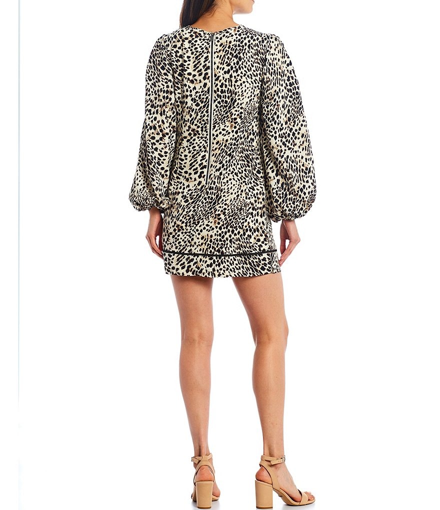 LDT Elizabeth Long Blouson Sleeve Crepe de Chine Shift Dress
