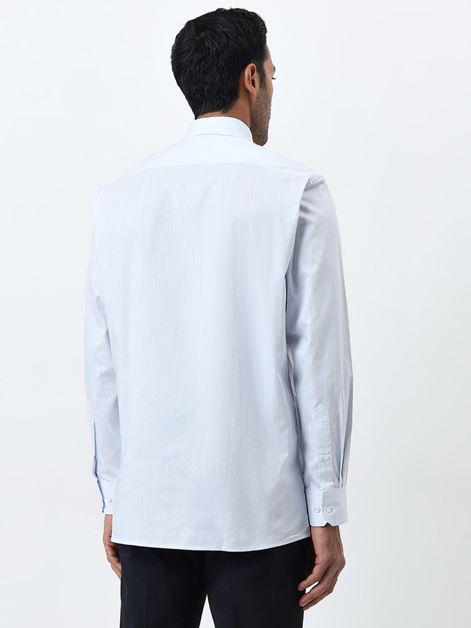 WES Formals by Westside Light Blue Striped Relaxed-Fit Cotton Shirt