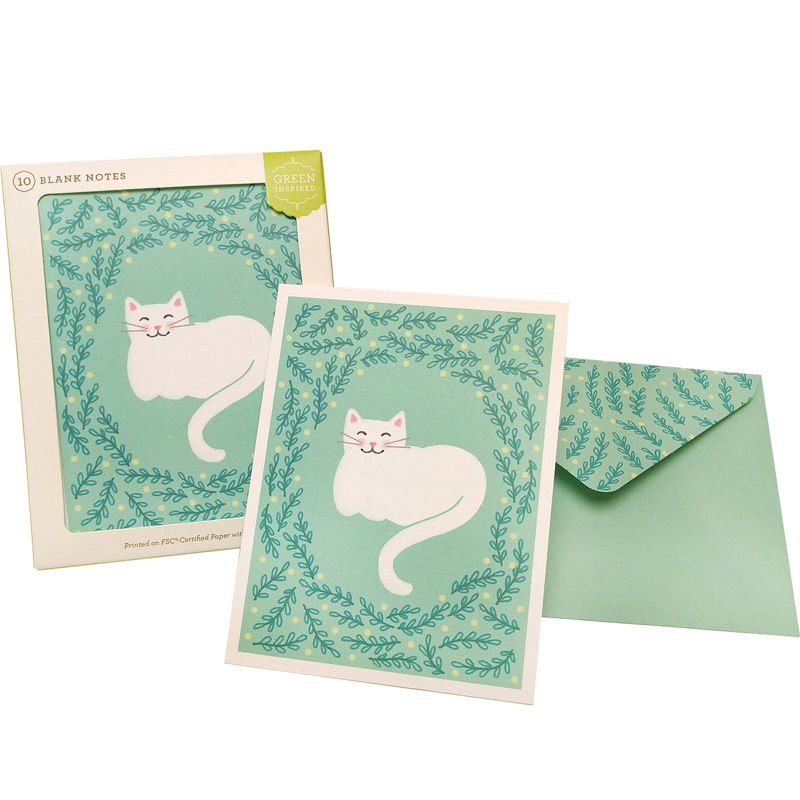 Green Inspired 10ct Happy Cat Blank Cards