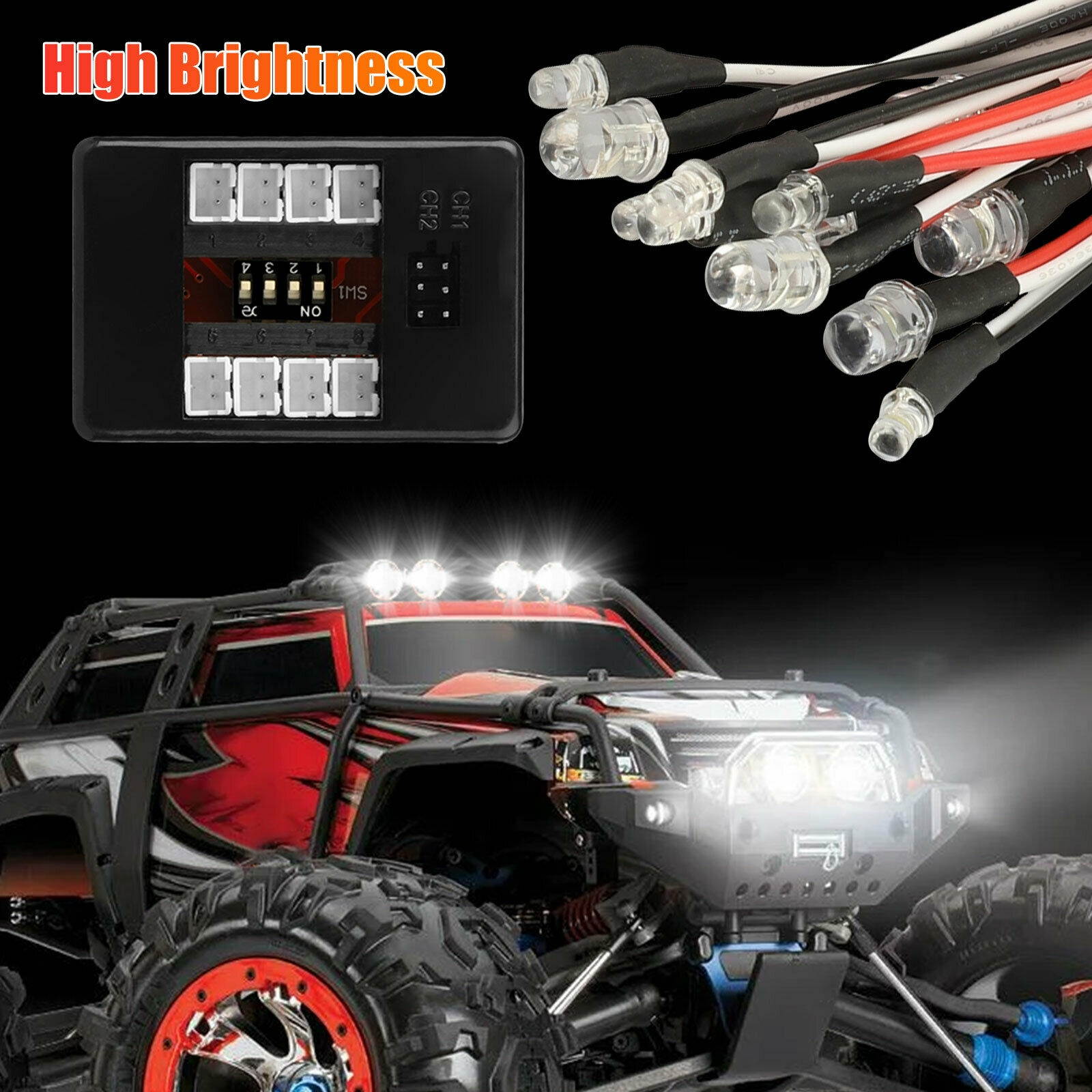 Brake  Headlight  Signal 12 LED Light Kit Fit 1:10 RC Car Truck 2.4ghz PPM FM
