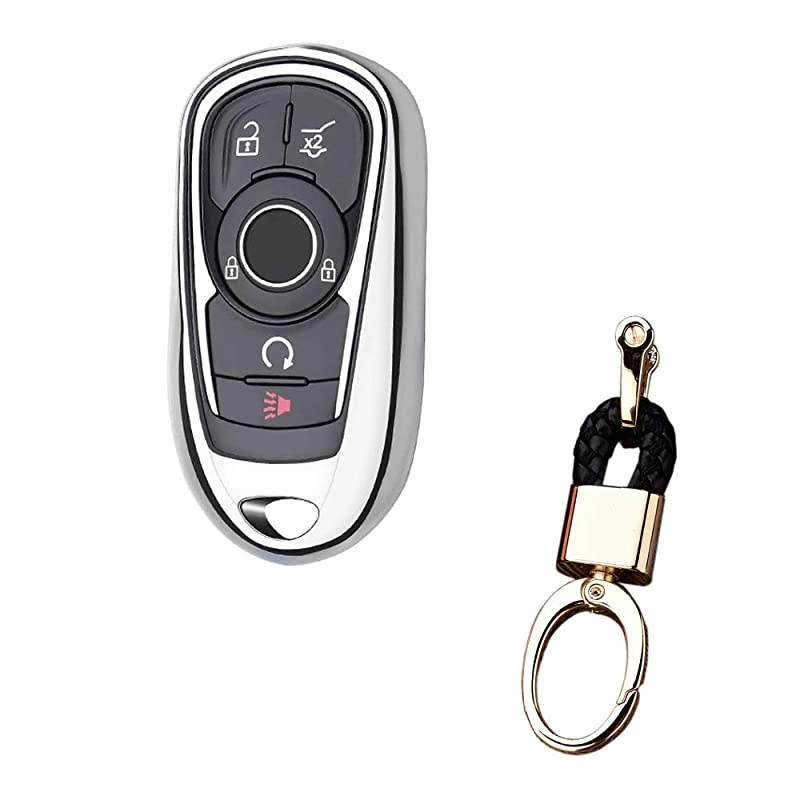 TM Luxury 2 3 4 5 Buttons TPU Smart keyless Entry Remote Key Fob case Cover for Buick Verano Regal Lacross Encore Envision Enclave Cascada GL8 2015 2016 2017 2018 2019 2020 Silver