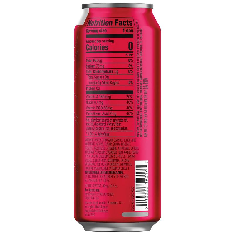Mountain Dew AMP Game Fuel ZERO Raspberry Lemonade - 16 fl oz Can