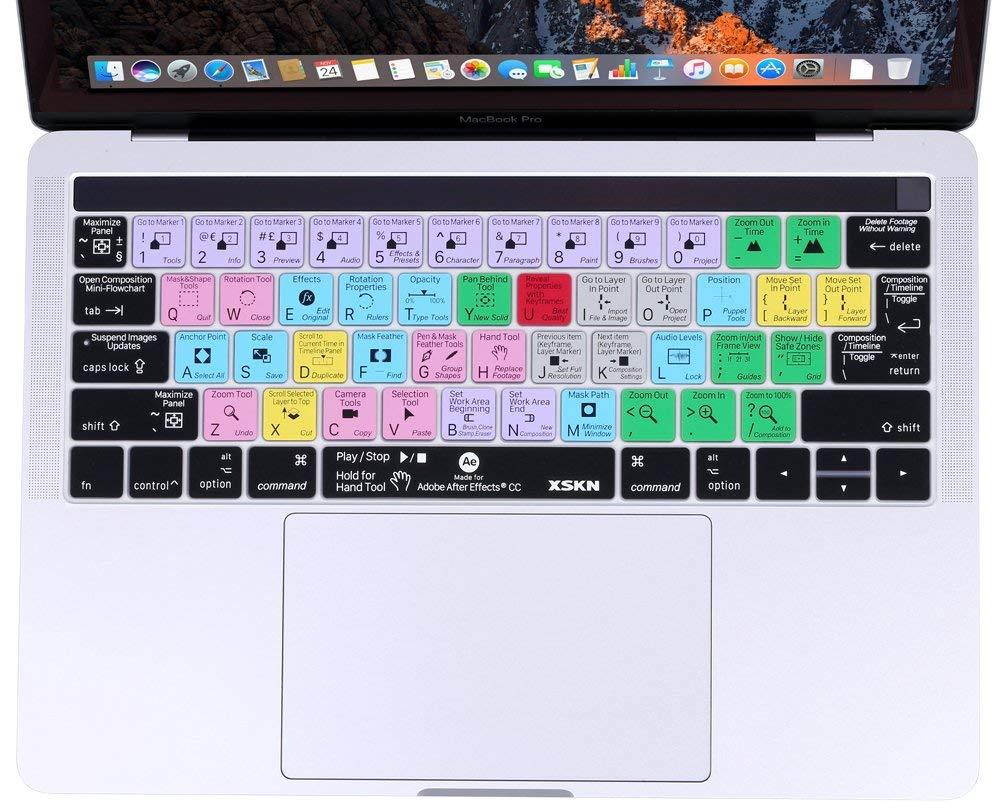 XSKN 2016 New Shortcut Design Series Keyboard Skin Cover for Touch Bar Models MacBook Pro 13 (A1706) & MacBook Pro 15 (A1707),  US EU Universal Version (After Effects)