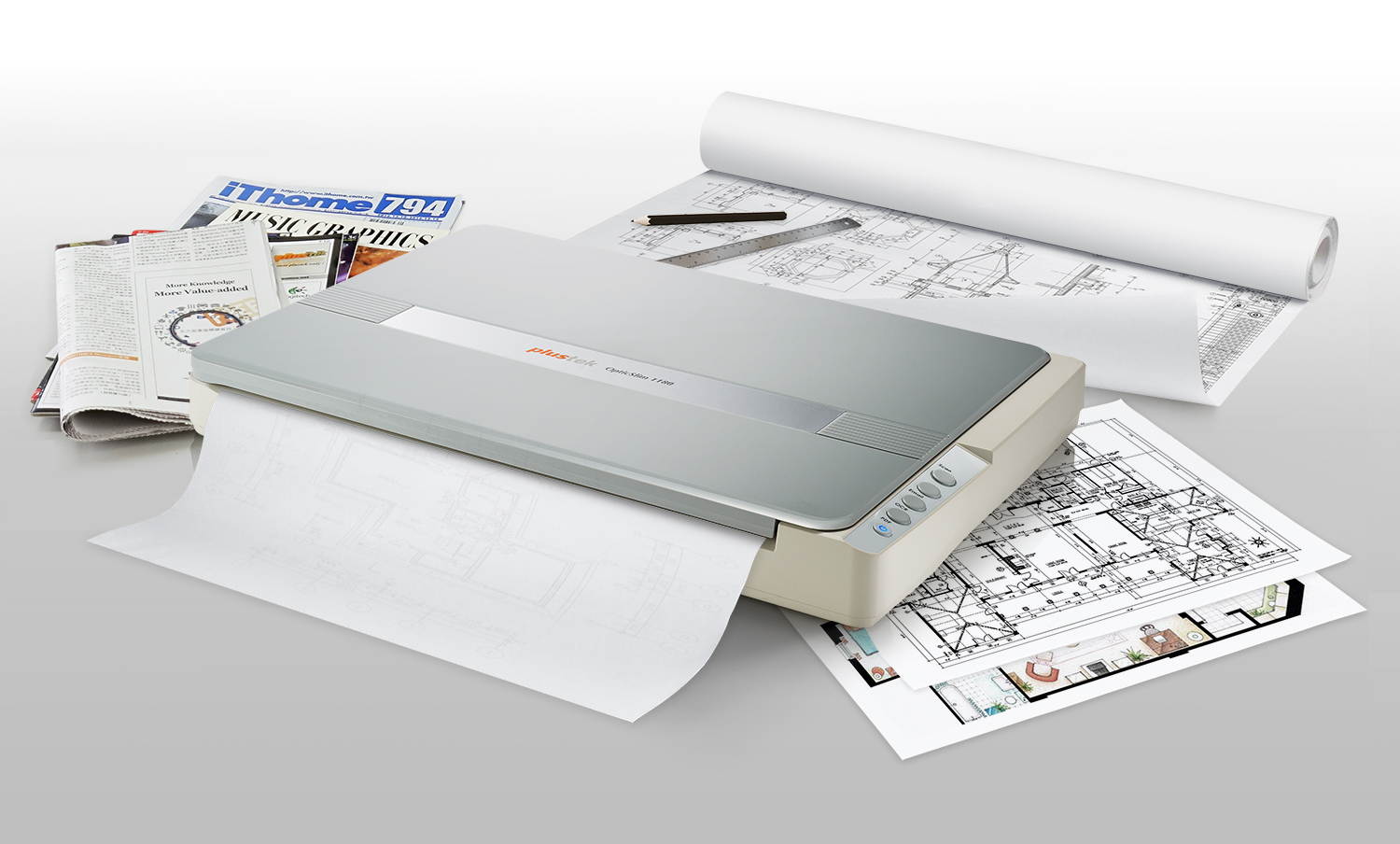 Plustek A3 flatbed scanner OS1180 , for A3 size graphics and document. Design for libraires school and small office