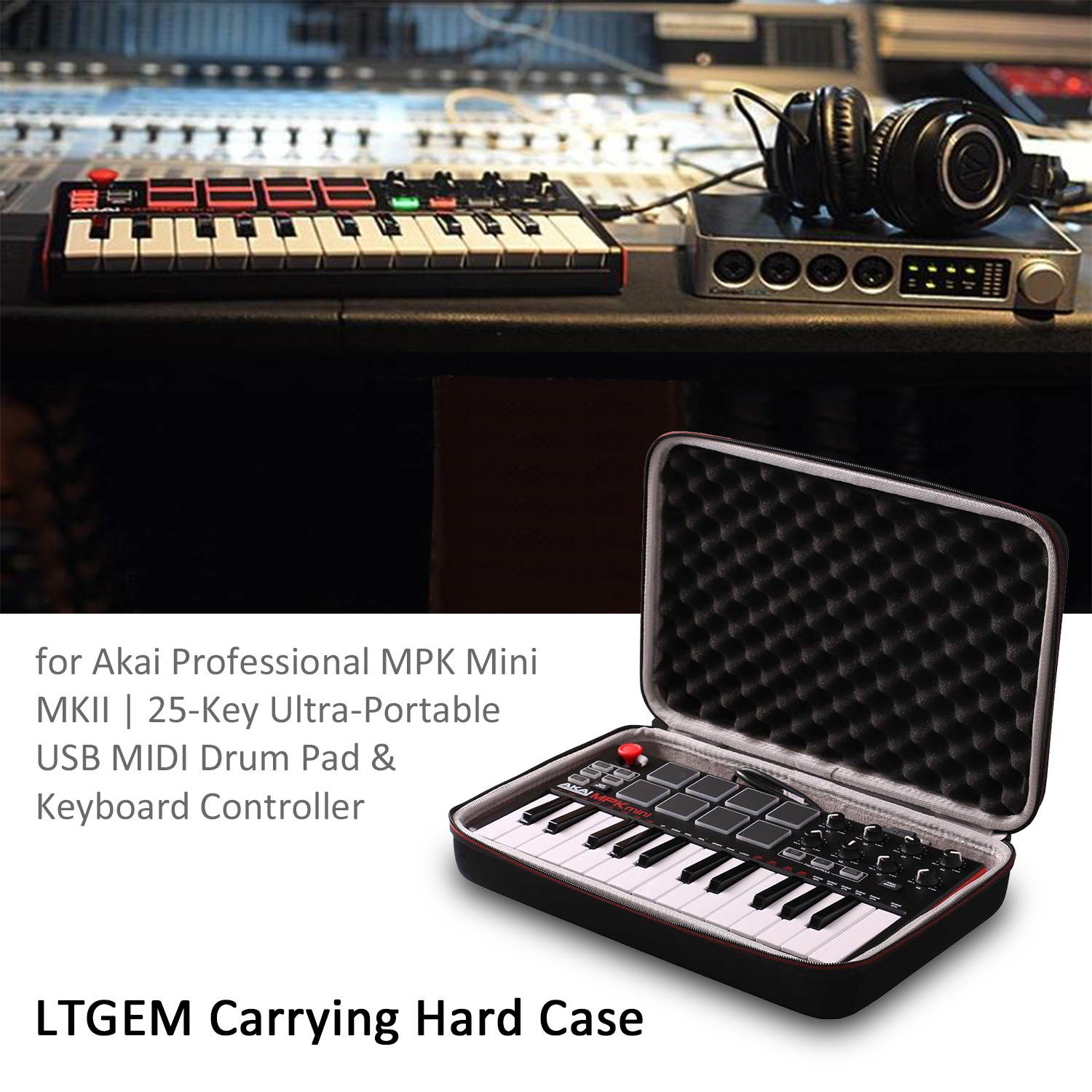LTGEM Travel Carrying Storage Case for Akai Professional MPK Mini MKII 25-Key USB MIDI Controller (Case Only)
