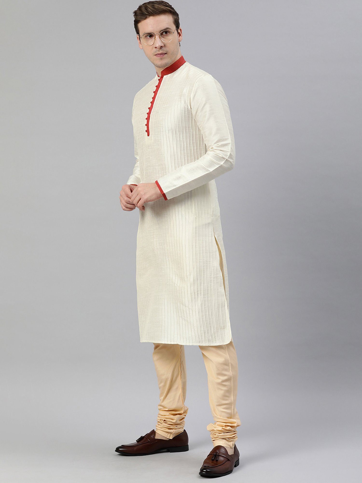 Manthan Warm White Regular Fit Self Design Kurta