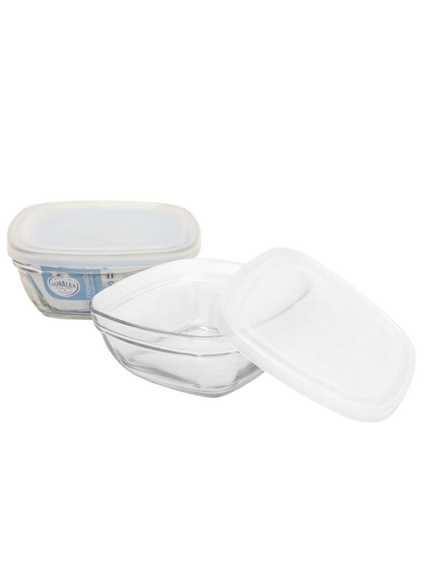 Duralex 'Freshbox' Transparent & White Glass 20 cm Container With Lid (2 L) - Set of 2