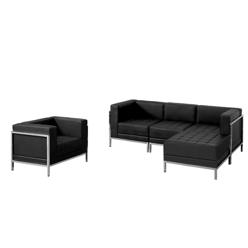 Emma and Oliver Black LeatherSoft Sectional & Chair, 5 Pieces