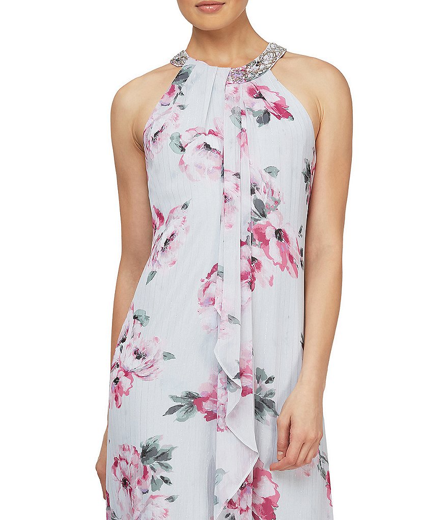 White Boho Stripes & Floral Print Floor Length Tank Dress