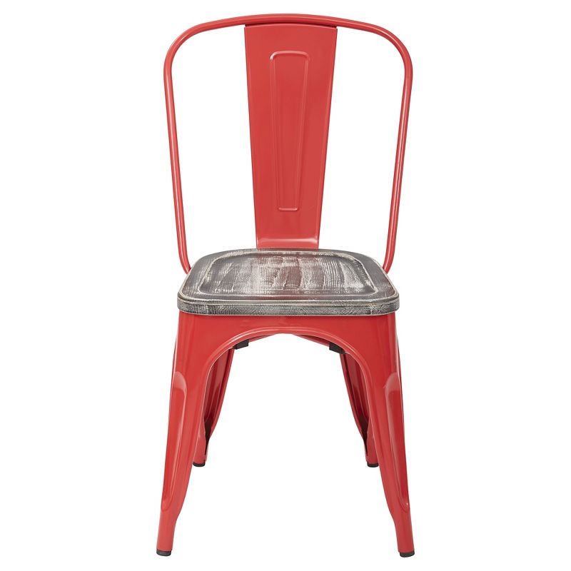 2pk Bristow Red Frame Metal Chair with Vintage Wood Seat Ash Crazy Horse - OSP Home Furnishings