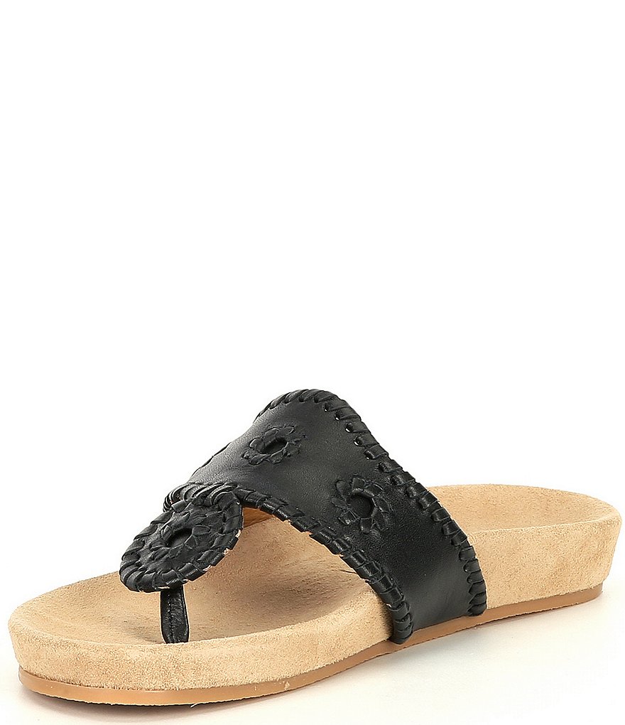Jack Rogers Jacks Comfort Leather Whipstitch Detail Thong Sandals