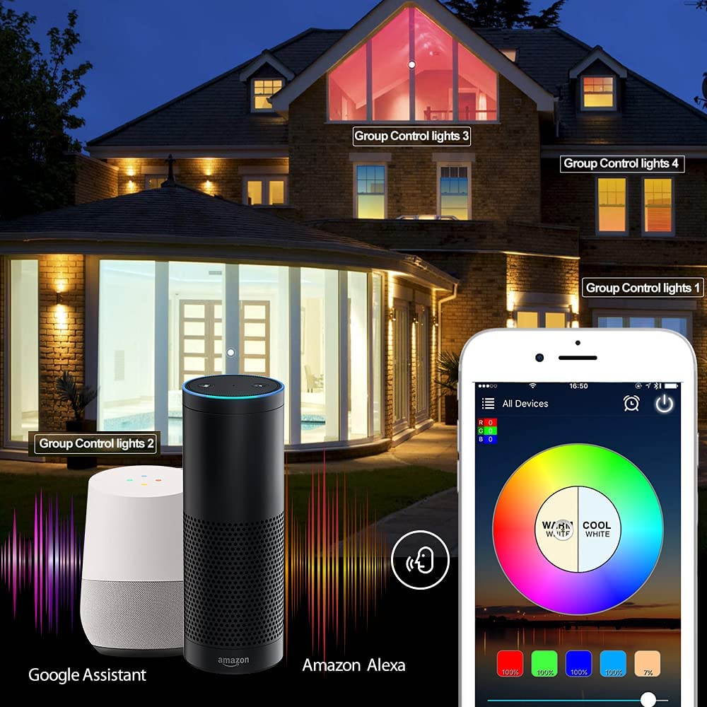 Smart Light Bulb,Works with Alexa Echo Dot,Google (No Hub Required), A19 E26 Color Changing Light Bulb,Dimmable,Voice Remote Group Control, 2 Pack